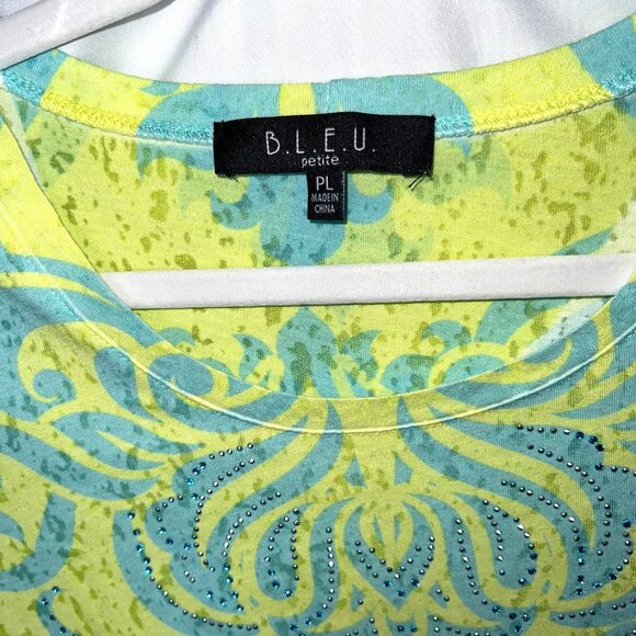 B.L.E.U. - Women's PL Tunic Yellow Blue Brocade Print Burnout with Blue Sparkles - Picture 8 of 12